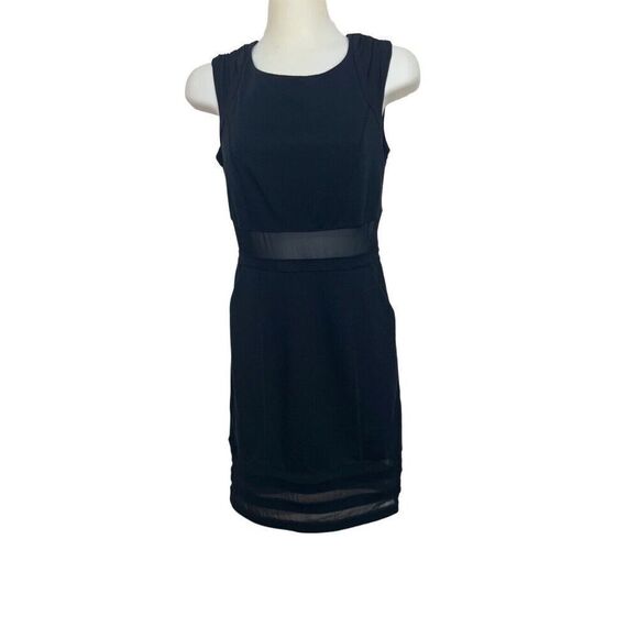 BCBG Cocktail Dress Size 2 Black Sheer Cutout Panel Midi Party A Line Sleeveless - Picture 2 of 13